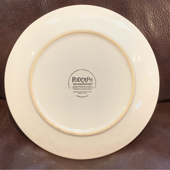 Rudolph in Santa Hat Ceramic Salad Plate - Christmas Tree Snowflakes - Picture 6 of 7